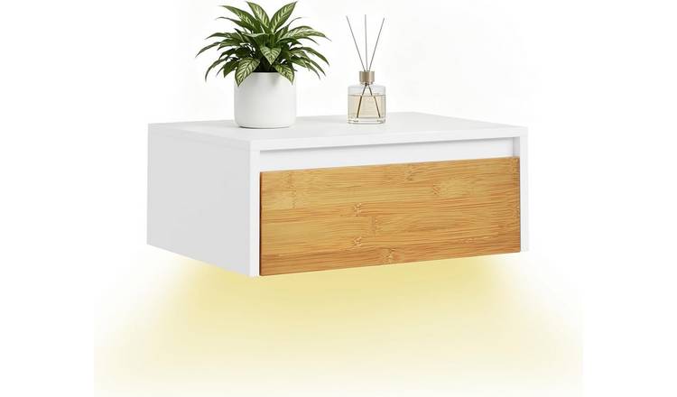 SoBuy 1 Drawer Magnetic Light Floating Wall Mounted Nightstand - White