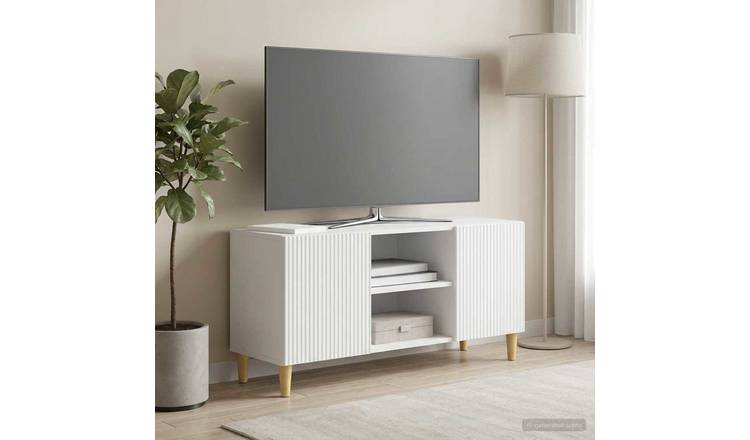 Walplus Engineered Wood TV Cabinet Tall Unit - White - 102 x 34.5 x 50 cm