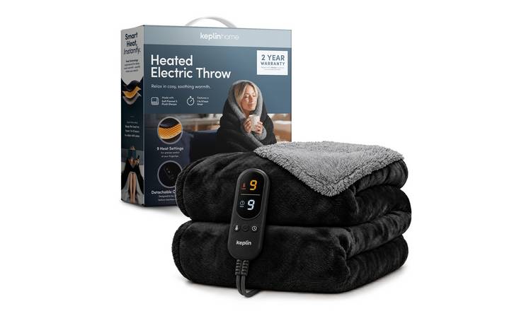 Keplin Sherpa Electric Heated Throw Blanket - Black & Grey