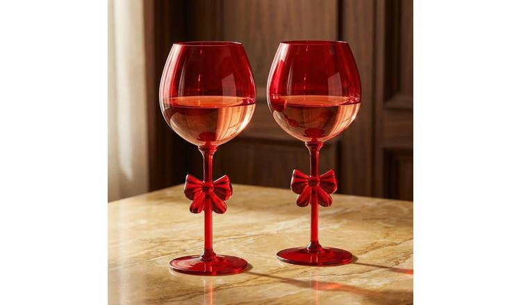 OHS 2 Pack Plastic Bow Wine Glasses - Red