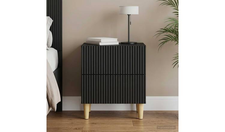 Walplus Engineered Wood Bedside Cabinet - Black - 43 x 34.5 x 48 cm