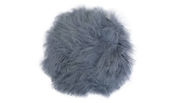 Orsina Bosie Real Mongolian Fur Round Cushion – Grey