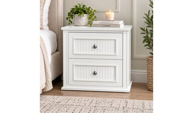 Home Treats Ripple 2 Drawer Bedside Table - White