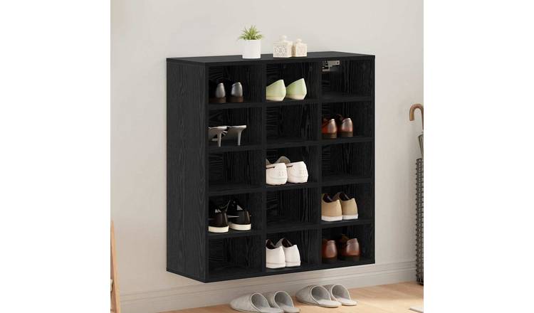 Walplus Engineered Wood Shoe Cabinet - Black Oak - 77.5 x 30 x 83.5 cm