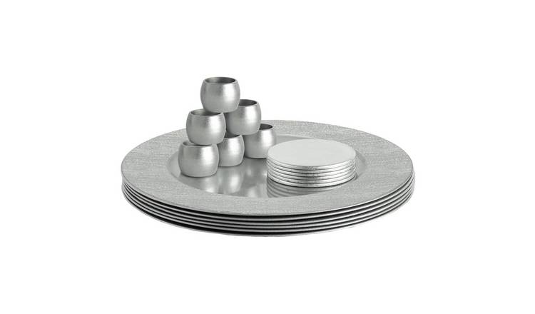 Argon Tableware 18 Piece Round Charger Plates Set - Silver Rib