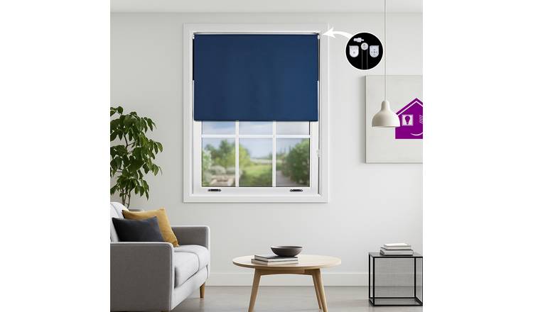 Furnished Navy Blue Blackout Roller Blind with Metal Fittings - 55 x 165cm