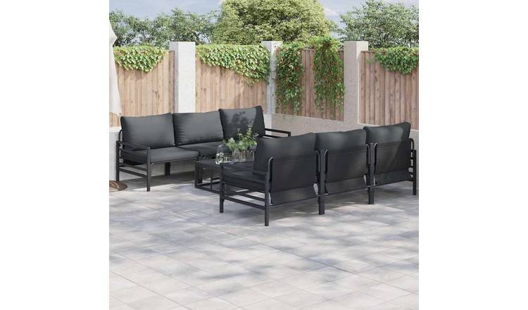 Walplus 7 Piece Steel Garden Sofa Set - Black - 240 x 80 x 71 cm