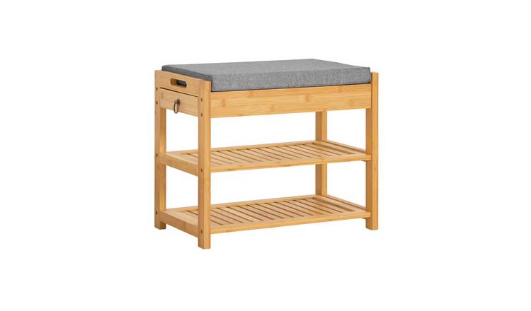 SoBuy 1 Side Drawer 2 Shelf Bamboo Shoe Storage Bench - Bamboo