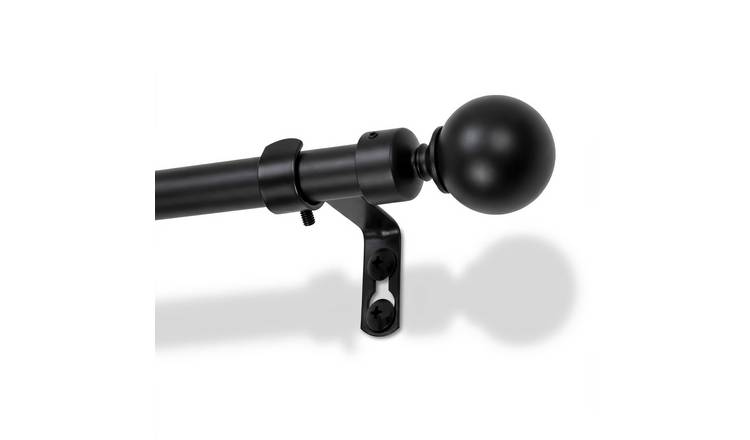 Harbour Housewares Metal Ball Curtain Pole Kit - Matt Black - 77 to 150cm