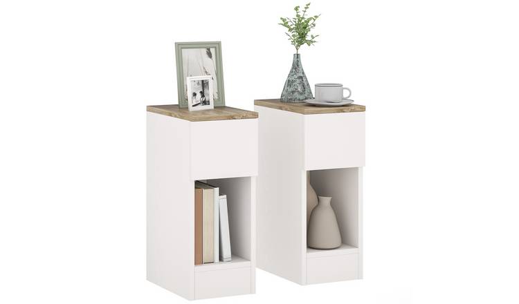 HOMCOM Set of 2 Bedside Table with Drawer and Shelf - Cream White