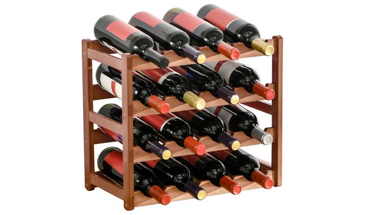 HOMCOM 4 Tier Bamboo Freestanding Wine Rack with 16 Bottles Holder - Brown