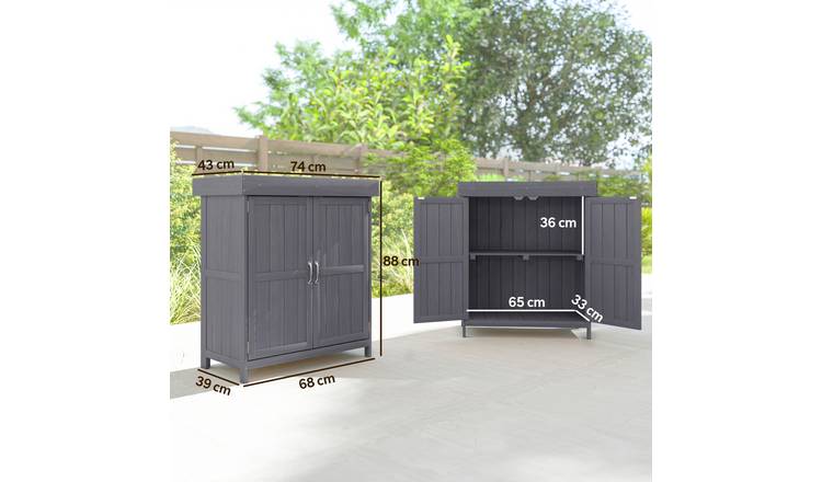 Outsunny Fir Wood Hinged Roof Garden Shed with Double Door - Grey