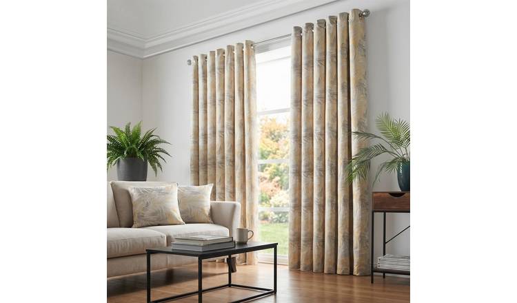 Luxury Living Fern Fully Lined Eyelet Curtains 168cm x 229cm - Yellow