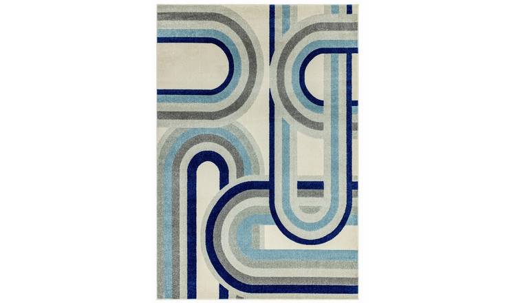 Mega Flooring Blue Modern Geometric Rug - 80 x 150cm