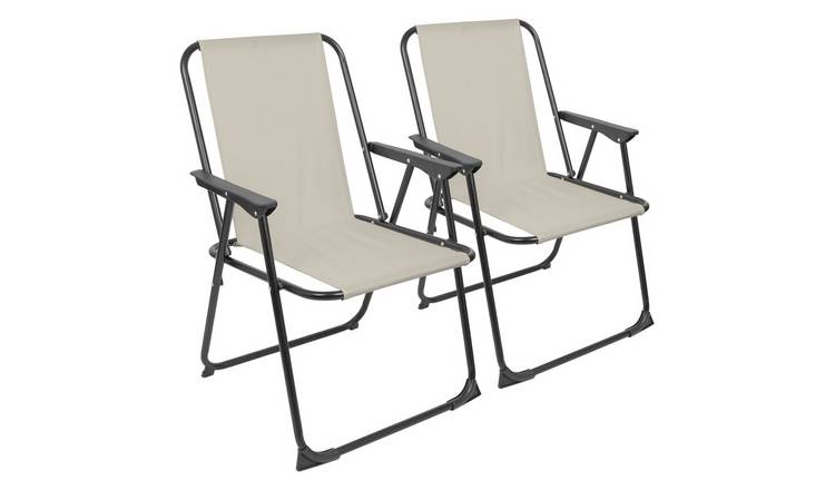 Harbour Housewares Folding Metal Beach Chairs - Matt Black/Beige - Pack of 2