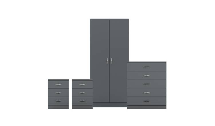 Vida Designs Riano Bedroom Set (Bedsides, 5 Drawer Chest, 2 Door Wardrobe)- Grey