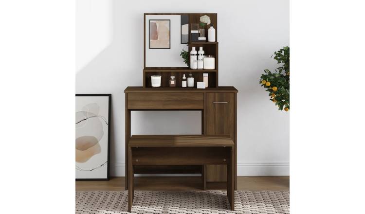 Walplus Engineered Wood Mirror Dressing Table - Brown Oak - 86.5 x 35 x 136 cm