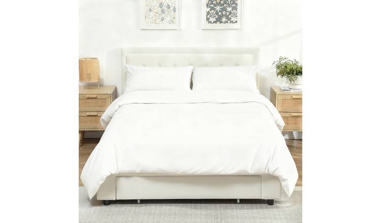 HOMCOM 4FT6 Double Upholstered Ottoman Bed Frame with Storage Drawer - White