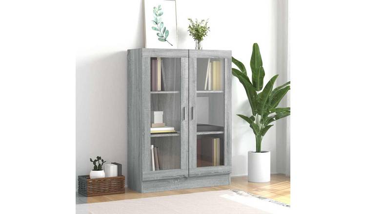 Walplus 3 Compartment Display Cabinet - Grey and Oak - 82.5 x 30.5 x 115 cm