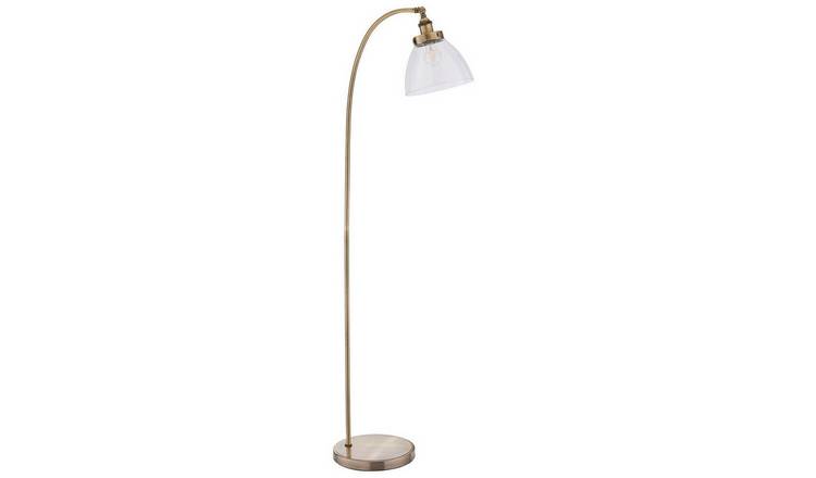 Loops Direct 152cm High Steel and Glass Floor Lamp - Antique Brass