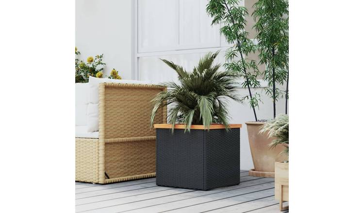 Walplus Acacia Wood Garden Planter - Black - 40 x 40 x 40 cm