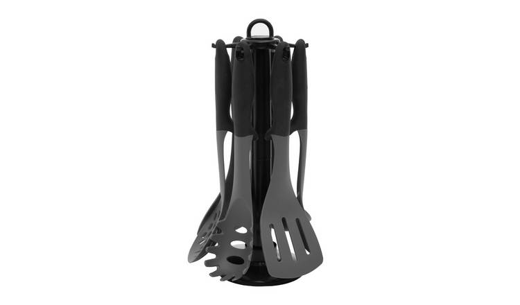 Orsina Tyri 6 Piece Kitchen Utensil Set with Stand – Black and Grey
