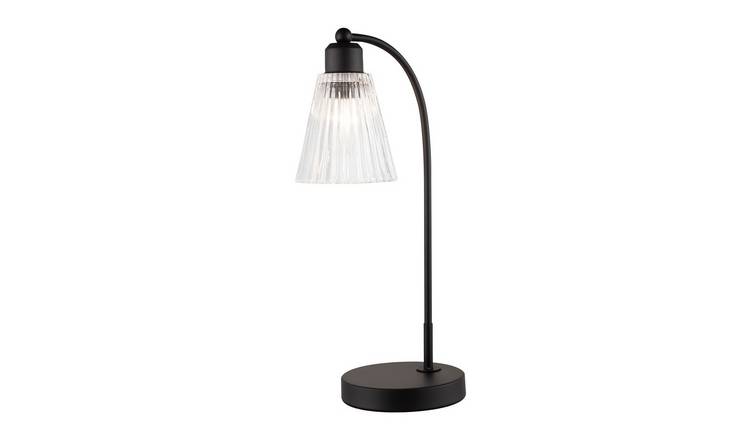 Happy Homewares Matte Black Arch Desk with Clear Ribbed Table Lamp - 14cm