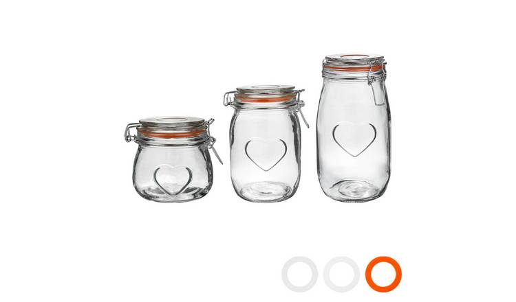 Nicola Spring Heart Glass Storage Jars - 3 Sizes - Pack of 3