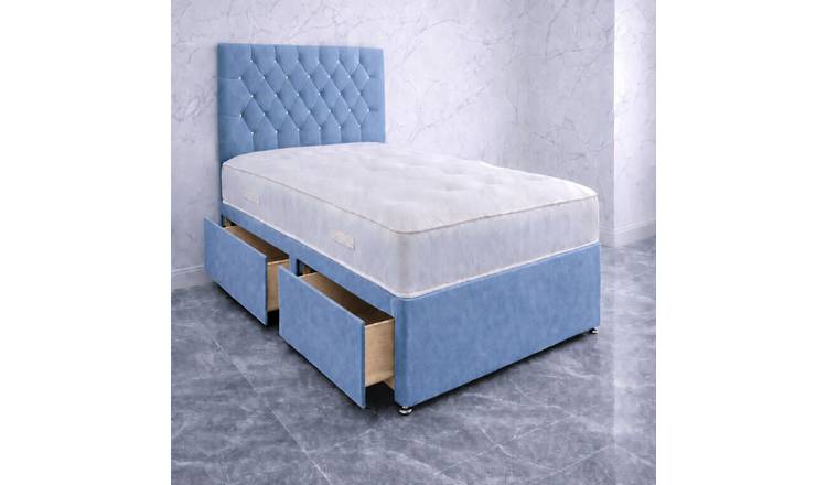 Comfy Deluxe 4ft6 Double      2 Drawer Velvet  Divan Bed Set -  Sky Blue