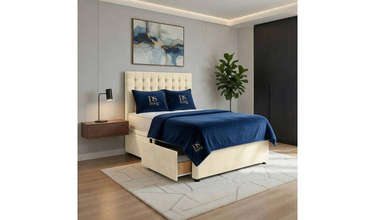 DS Living Casia Super King 4 Drawer Velvet Divan Bed Frame - Cream