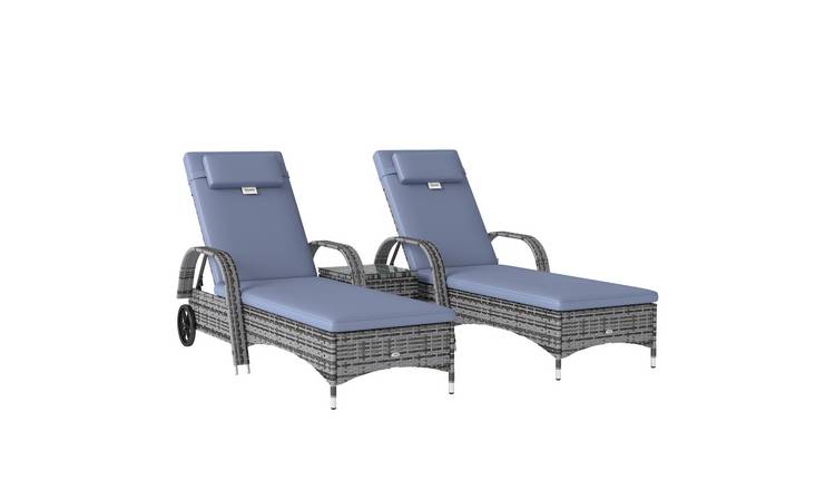 Outsunny Rattan Adjustable Sun Lounger and Table Set - Grey