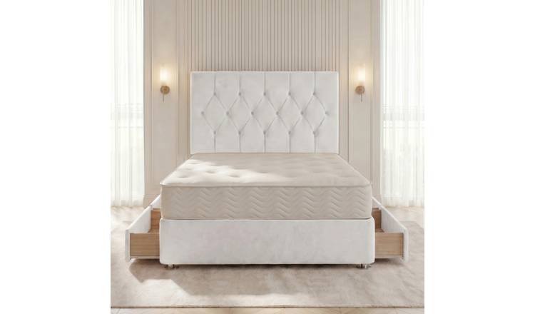 Somnior Chester Velvet Small Double 4 Draw Open Coil Divan Bed Set - White