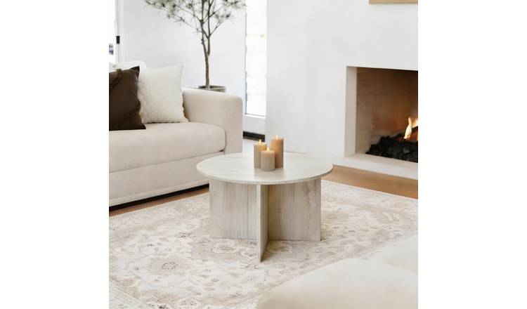 OHS Travertine Effect Round Coffee Table - Natural