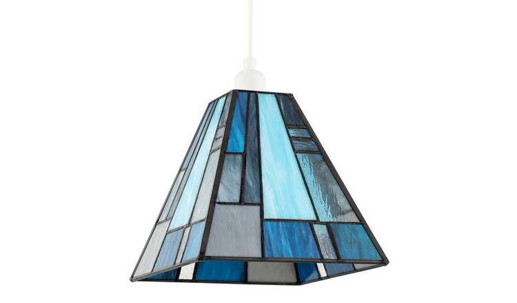Happy Homewares Blue Art Deco Tiffany with Coloured Pendant Shade - 20cm