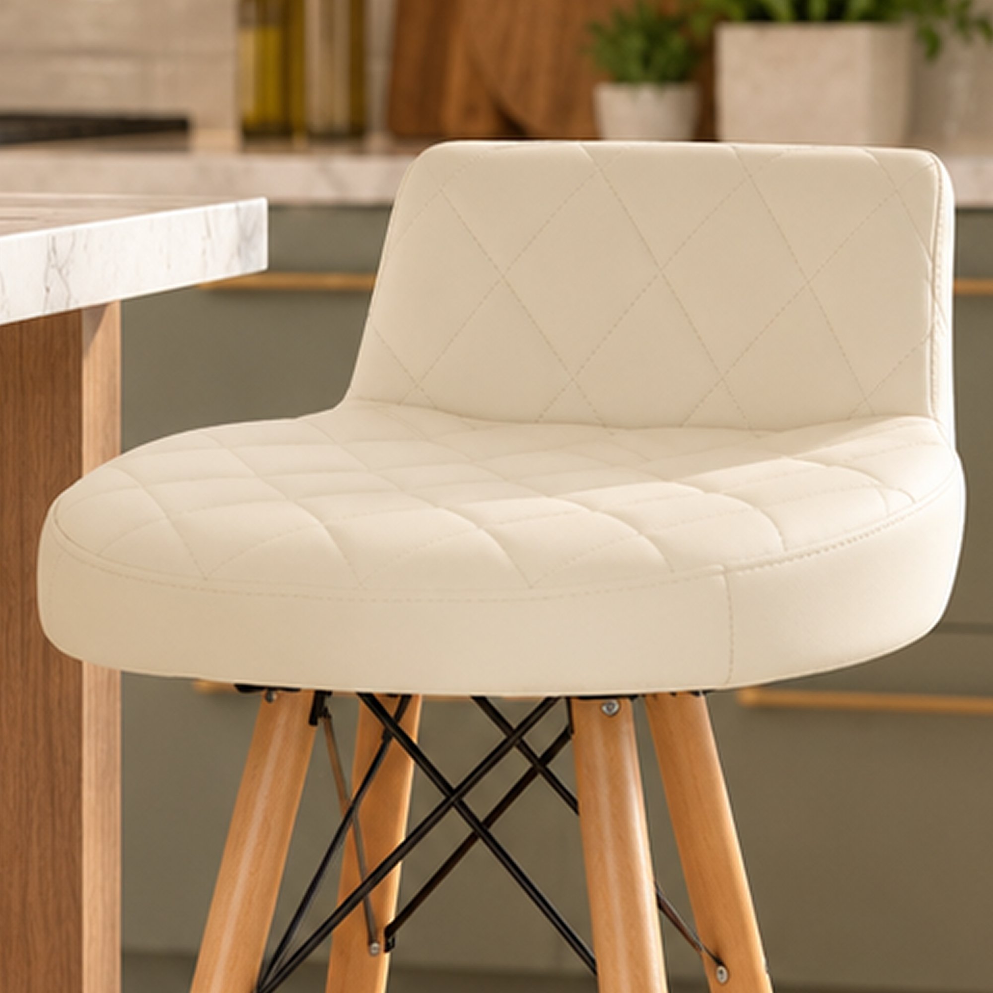 Orsina Stockholm Faux Leather Quilted Bar Stool – White and Natural - Image 3