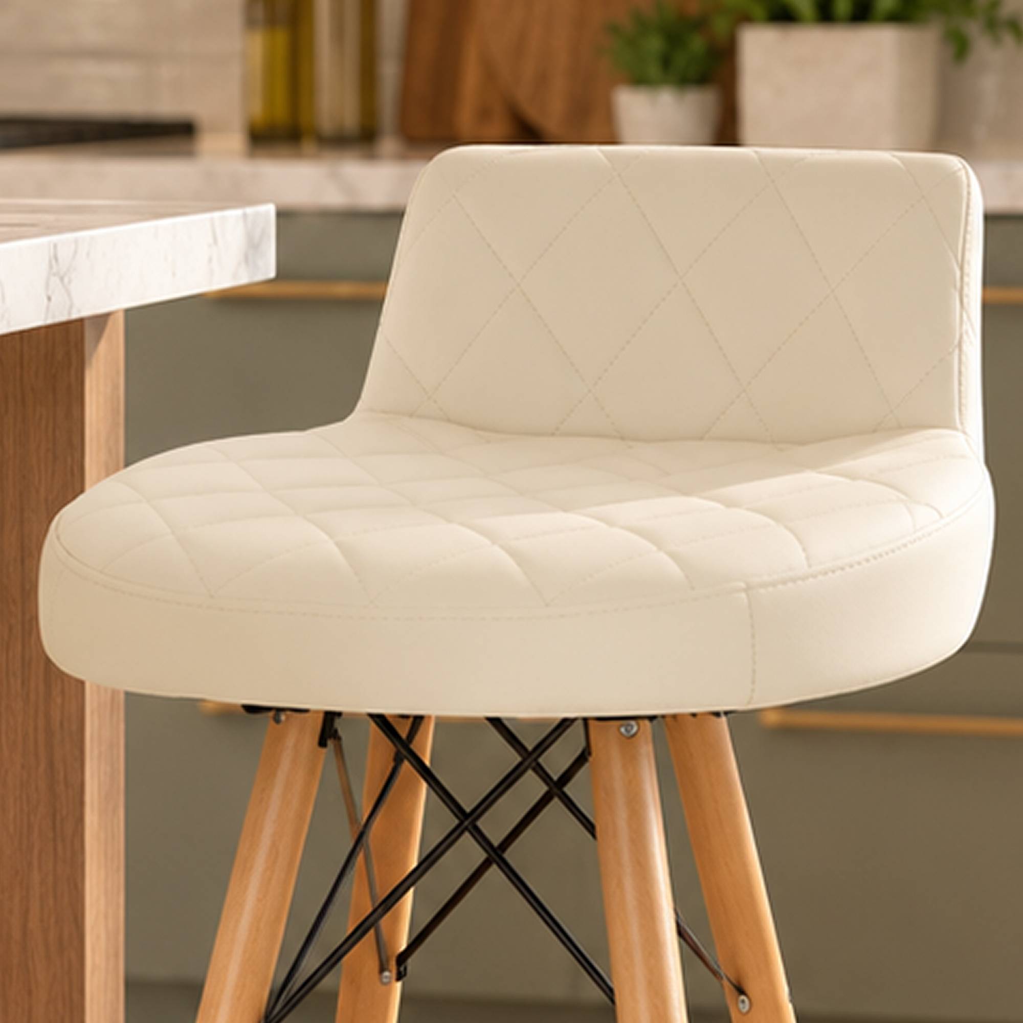 Orsina Stockholm Faux Leather Quilted Bar Stool – White and Natural - Image 3