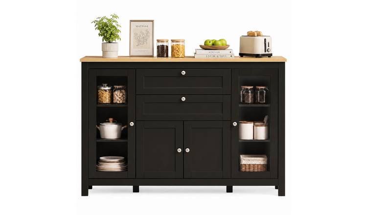 HOMCOM Modern Freestanding Sideboard with 4 Doors and 2 Drawers - Black Brown