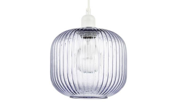 Happy Homewares Soft Lilac Line Ribbed Glass Round Pendant Shade - 20cm