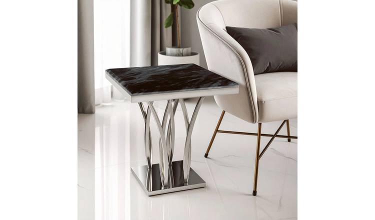 Orsina Arenza Marble Side Table – Black and Silver