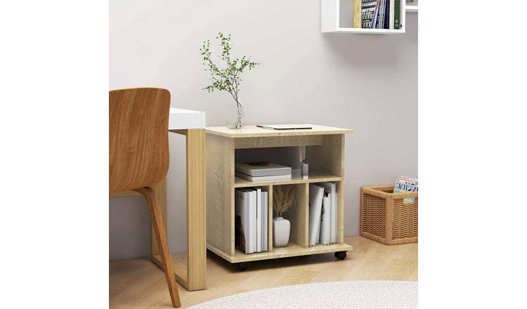Walplus Engineered Wood Lockable Rolling Cabinet - Light Oak - 60 x 45 x 60 cm