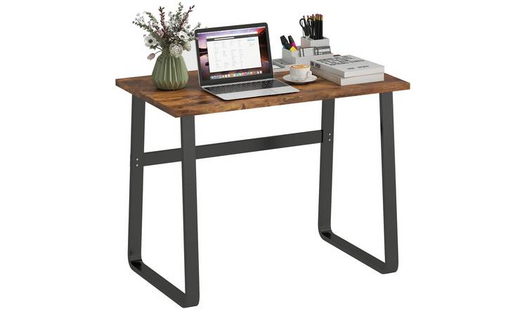 HOMCOM Steel Frame and Wood Top Computer Desk - Rustic Brown and Black