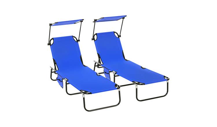 Outsunny 2 Piece Steel Foldable Reclining Garden Sun Lounger - Blue