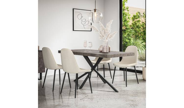 Furniture Online Donni Maya Concrete Effect Dining Table & 4 Ivory Chairs