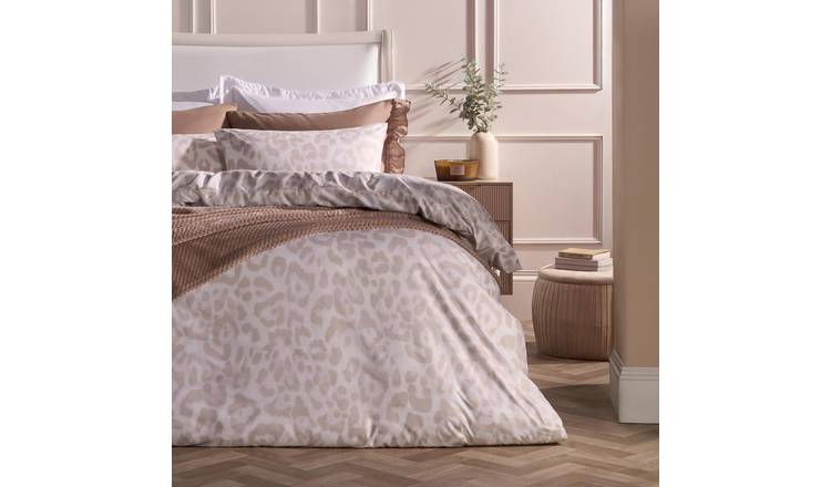 OHS Leopard Duvet Cover Set Microfibre Bedding Stone - Single
