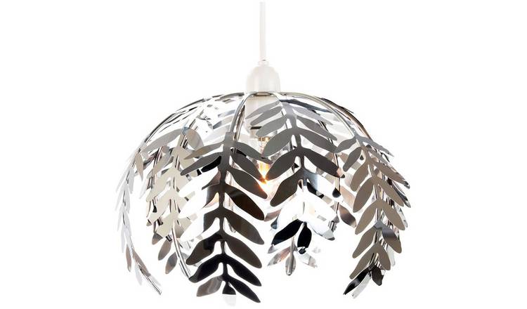 Happy Homewares Silver Fern Leaf in Shiny Pendant Shade - 28cm