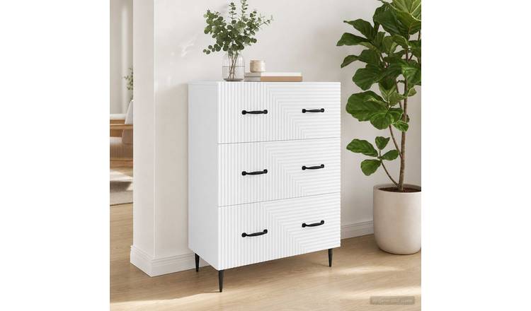 Walplus 3 Drawer Engineered Wood Drawer Cabinet - White - 66 x 34.5 x 89.5 cm