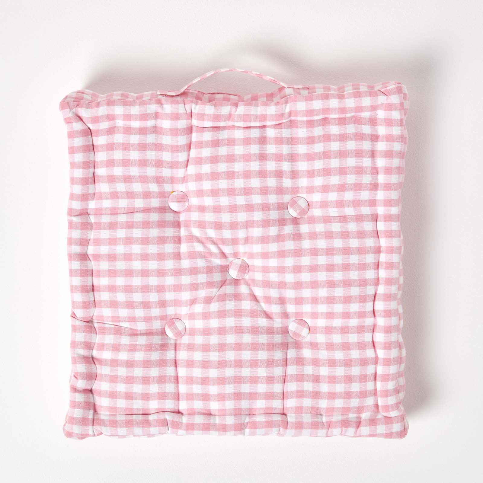 Homescapes Gingham Check Cotton Floor Cushion - 40 x 40 cm - Pink - Image 3