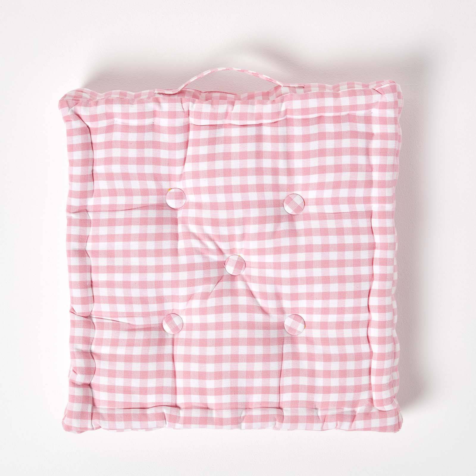 Homescapes Gingham Check Cotton Floor Cushion - 40 x 40 cm - Pink - Image 3