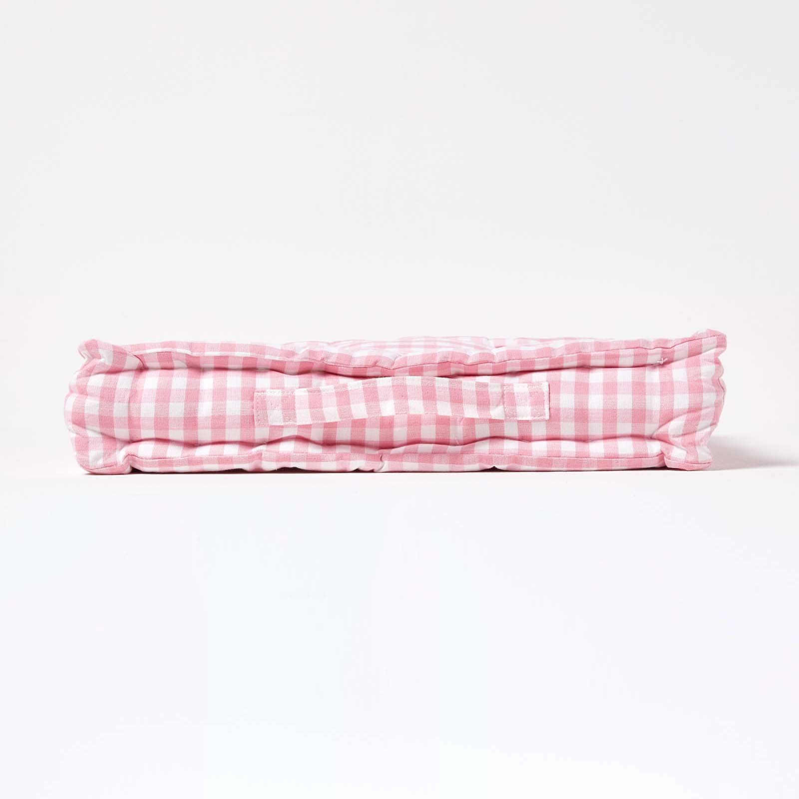 Homescapes Gingham Check Cotton Floor Cushion - 40 x 40 cm - Pink - Image 5