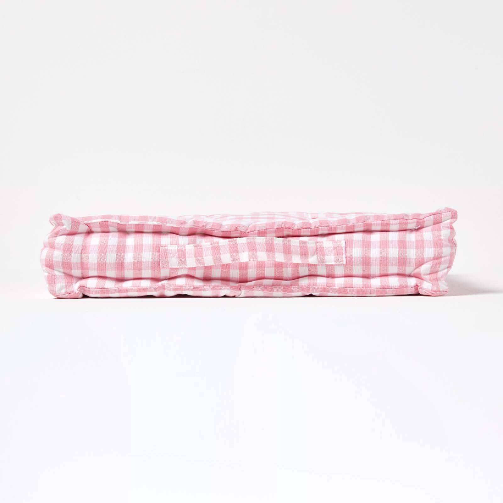 Homescapes Gingham Check Cotton Floor Cushion - 40 x 40 cm - Pink - Image 5